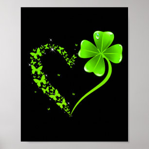 Poster Dia de São Patrício Borboleta Verde Trevo Coração