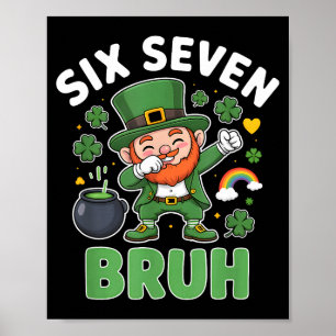 Poster Dia de São Patrício bruh seis sete leprechaun meme