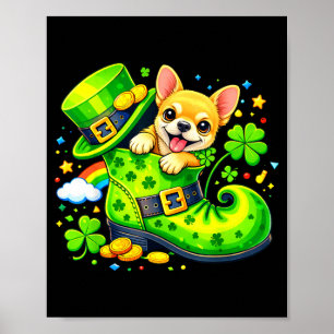 Poster Dia de São Patrício Cachorro Chihuahua Sapato Lepr