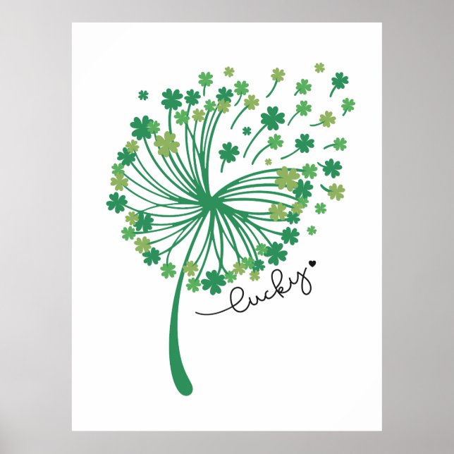 Poster Dia de São Patrício Dandelion Sortudo (Frente)