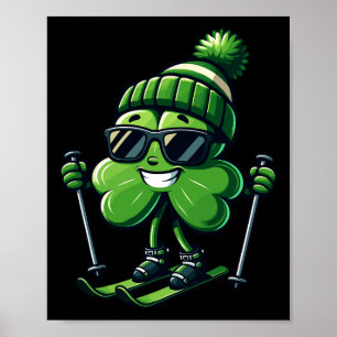 Poster Dia de São Patrício de esqui Shamrock Clover Irish