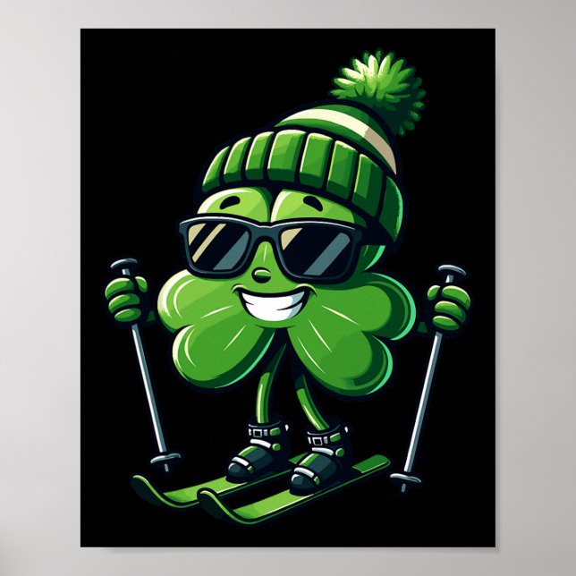 Poster Dia de São Patrício de esqui Shamrock Clover Irish (Frente)