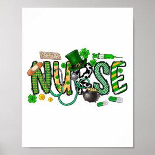 Poster Dia de São Patrício Enfermeira Irlandesa Trevo 