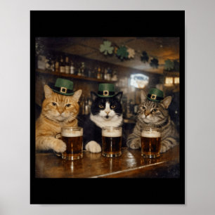 Poster Dia de São Patrício engraçado gatos bebendo cervej