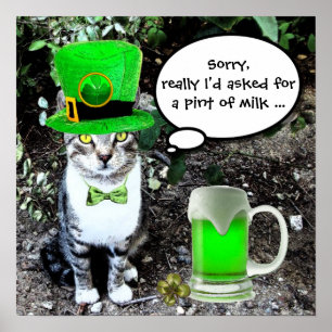 PÔSTER DIA DE SÃO PATRÍCIO GATO COM CERVEJA IRLANDESA VER
