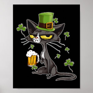 Poster Dia de São Patrício Gato Trevo Para Homens Mulhere