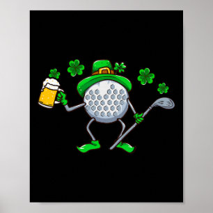 Poster Dia de São Patrício Golfe Golfista Irlandês Cervej