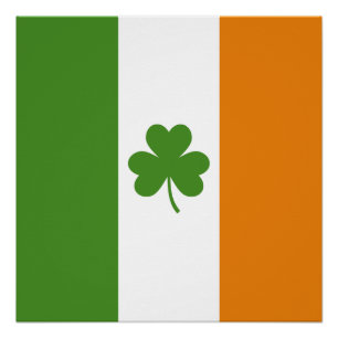 Pôster Dia de São Patrício Irish Flag w Shamrock Clover