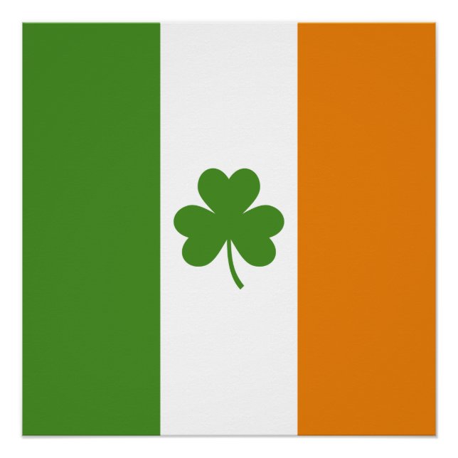 Pôster Dia de São Patrício Irish Flag w Shamrock Clover (Frente)