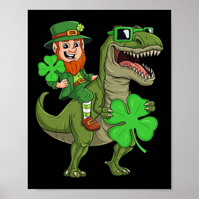Poster Dia de São Patrício Leprechaun Andando T Rex Diver (Frente)