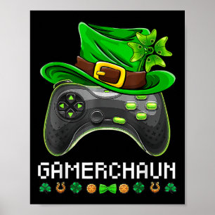 Poster Dia de São Patrício Leprechaun Gamer Kids B
