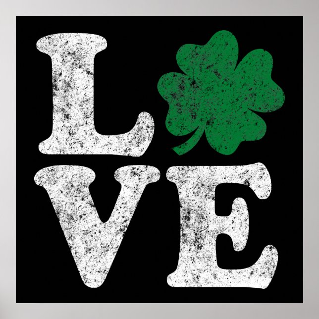 Pôster Dia de São Patrício LOVE Shamrock Irish (Frente)