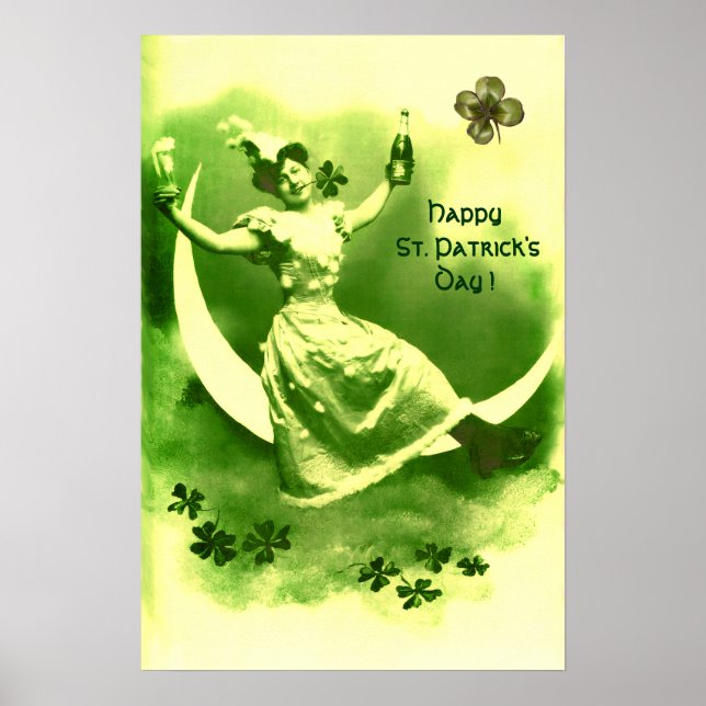 PÔSTER DIA DE SÃO PATRÍCIO MOON LADY COM SHAMROCKS (Frente)