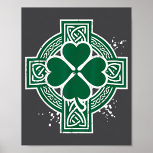 Poster Dia de São Patrício Nó Celta Trevo Cruz Irlandês H