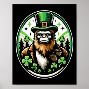 Poster Dia de São Patrício Pé Grande Leprechaun Sasquatch