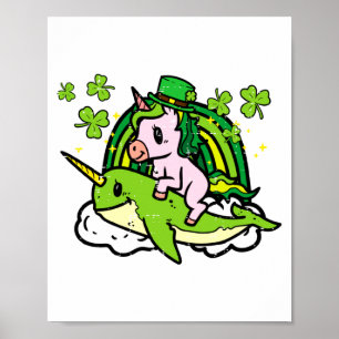Poster Dia de São Patrício Unicórnio no Narval Meninas Ir