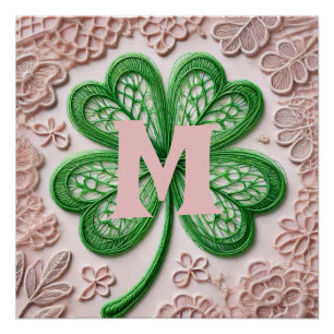 Pôster Dia de São Patrício verde de shamrock com renda mo