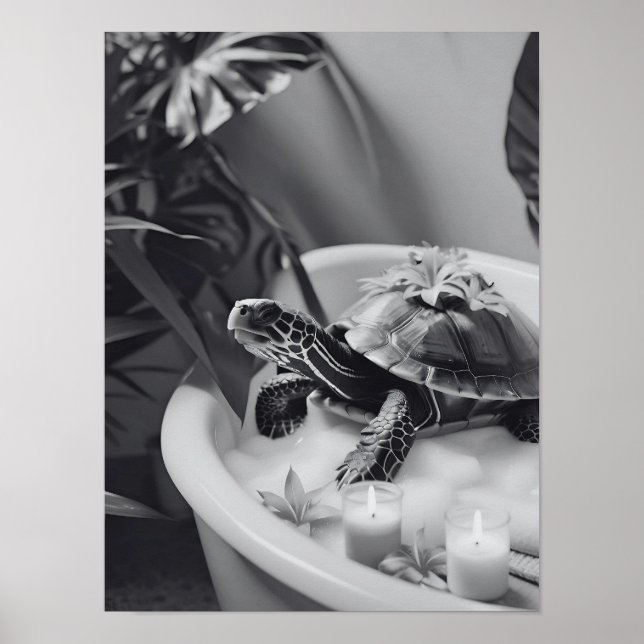 Poster Dia de Tartaruga Bonita, Arte De Banheiro Divertid (Frente)