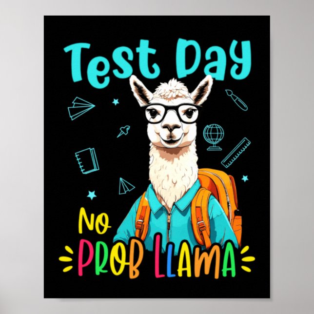 Poster Dia de Teste Sem Prob Llama Design Fofo Estudante (Frente)