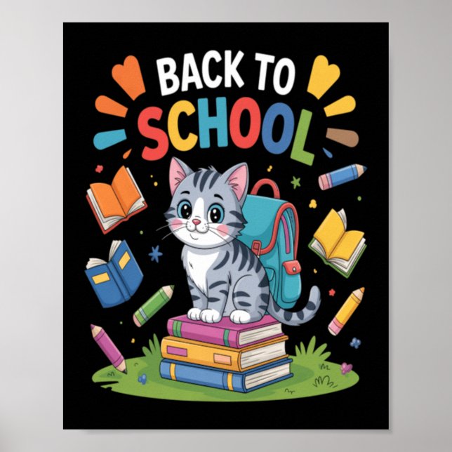 Poster Dia de Volta às Aulas do Aluno Gato Fofo (Frente)