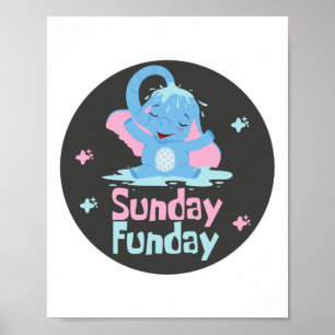Poster Dia divertido de domingo chá de elefante azul engr