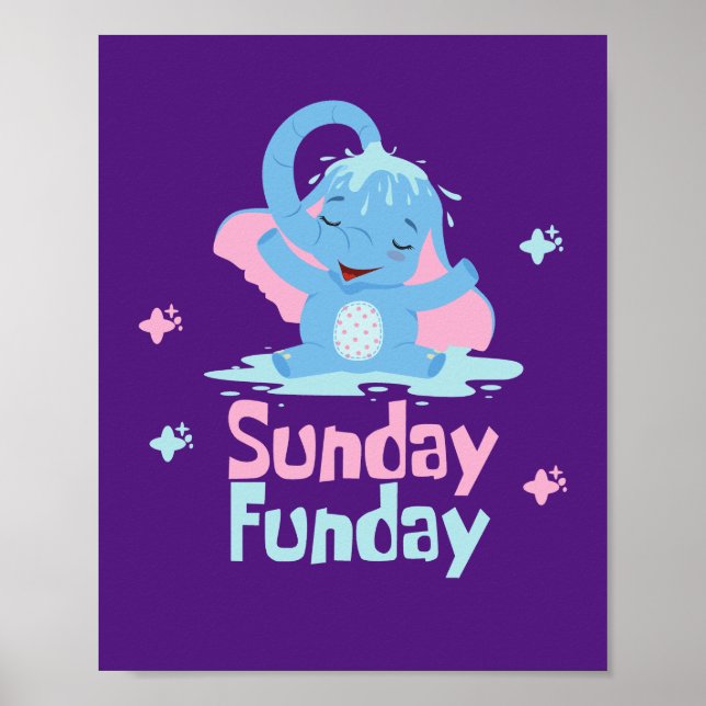Poster Dia divertido de domingo Kawaii, elefante engraçad (Frente)
