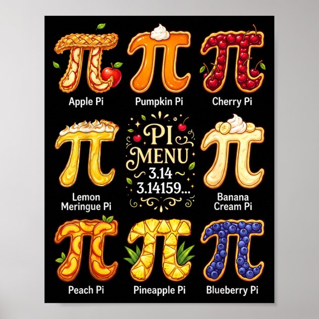 Poster Dia Divertido do Pi 3.14 Menu Pi Frutas Professor  (Frente)