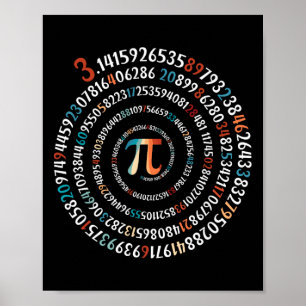 Poster Dia Divertido do Pi 3.14 Símbolo Pi Espiral Número