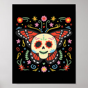 Poster Dia do Crânio do Açúcar Morto Borboleta Día