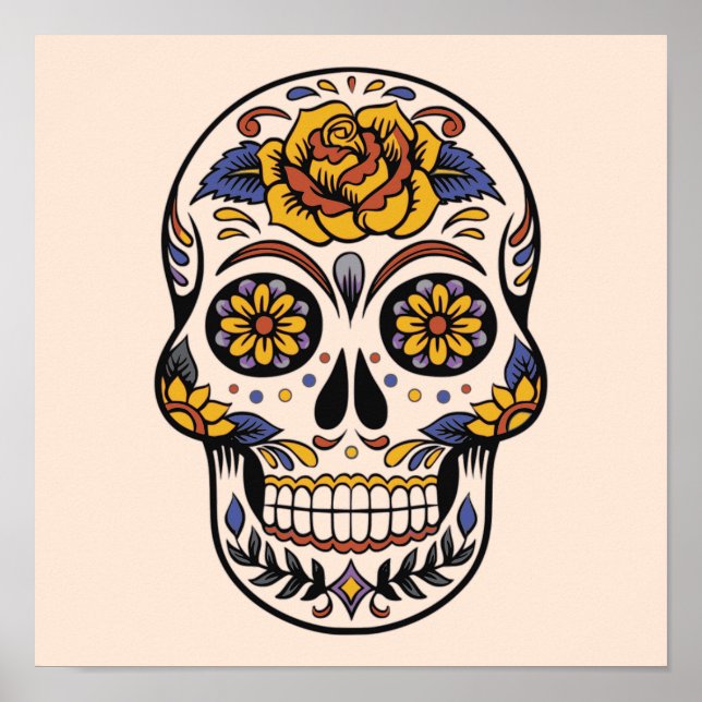 Poster Dia do Crânio do Açúcar rosa mexicano dos Mortos (Frente)