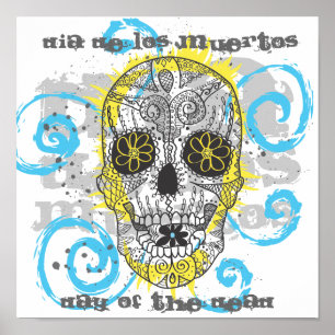 Pôster Dia do Design de Tatuagem em Quadrinhos do Crânio