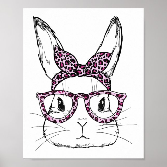 Poster Dia do Felz pascoa de Leopardo do Coelho Bonito (Frente)