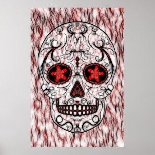 Poster Dia do Fractal vermelho & preto inoperante do