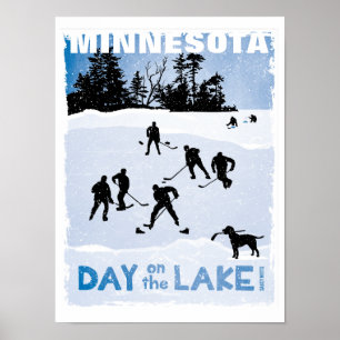 Poster Dia do hóquei de Minnesota no azul do hóquei da