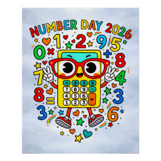 Pôster Dia do Número 2026 Adesivo de Matemática Fofo para