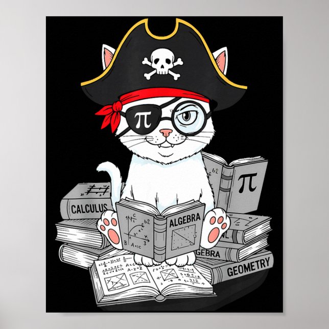 Poster Dia do Pi Gato Nerd de Matemática Pirata Professor (Frente)