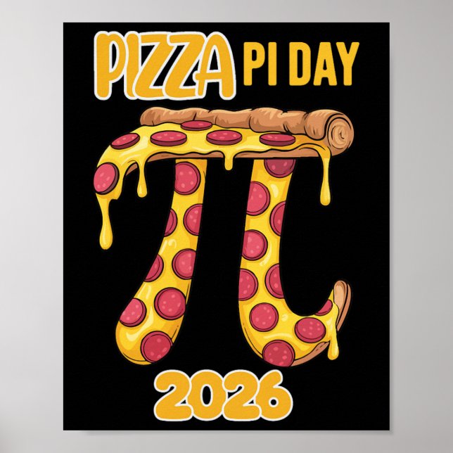 Poster Dia do Pizza Pi 2026 Retro Professor de Matemática (Frente)