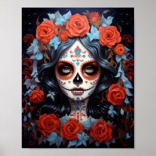 Poster Dia dos Mortos Da Garota Do Crânio Do Açúcar