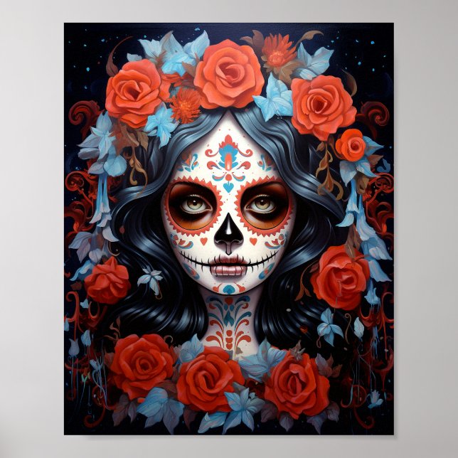 Poster Dia dos Mortos Da Garota Do Crânio Do Açúcar (Frente)