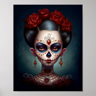 Poster Dia dos Mortos Da Garota Do Crânio Do Açúcar