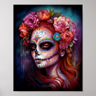Poster Dia dos Mortos Da Garota Do Crânio Do Açúcar