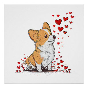 Pôster Dia dos Namorados Cachorro Fofo Corgi Dia dos Namo