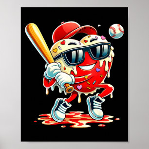 Poster Dia dos Namorados Coração Beisebol Gota de Sorvete