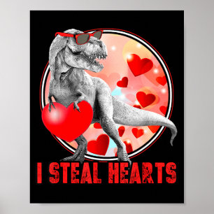 Poster Dia dos Namorados Dinossauro T Rex Roubo Corações 