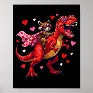 Poster Dia dos Namorados Guaxinim Montando T Rex Dinossau
