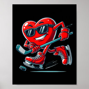Poster Dia dos Namorados Hóquei no Gelo Coração Vermelho