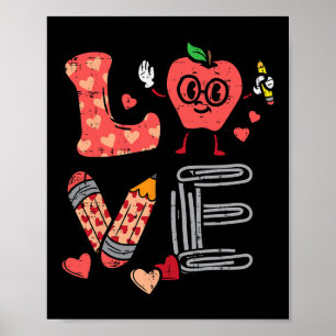 Poster Dia dos Namorados Maçã Retro Escola Pré-k Ensina