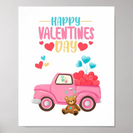 Poster Dia dos Namorados Ursinho Caminhão Rosa Corações F