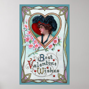 Poster Dia dos Namorados Vintage, Mulher Elegante em um C