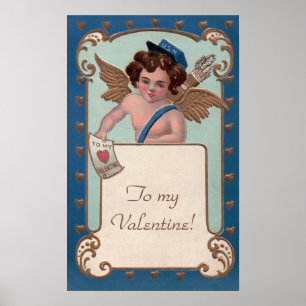 Poster Dia dos Namorados Vintage, Querubim com Cartas de